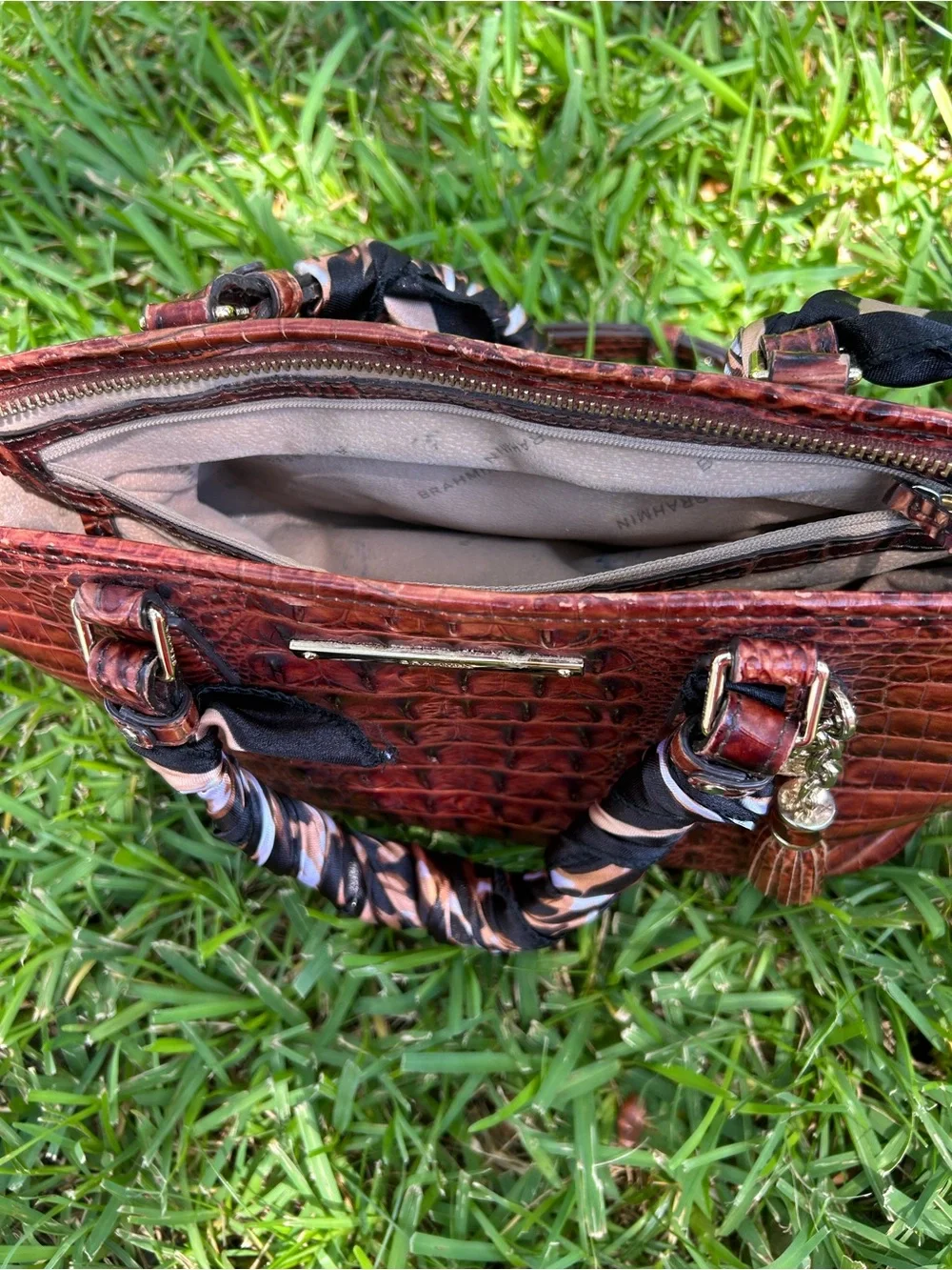 Brahmin Croc-Embossed Leather Shoulder Bag - Cognac Brown